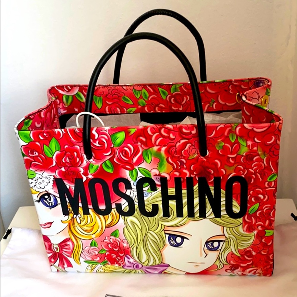 💯 Authentic Moschino Couture Red Leather Tote Bag